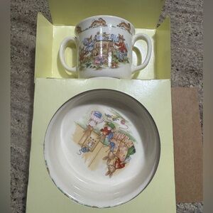 Royal Doulton Bunnykins Baby Mug Bowl Set Red and Cream Vintage 1994 New In Box